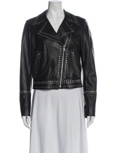 Pre-owned Yves Salomon Leather Biker Jacket In Gray