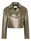 Yves Salomon Leather Biker Jacket In Green