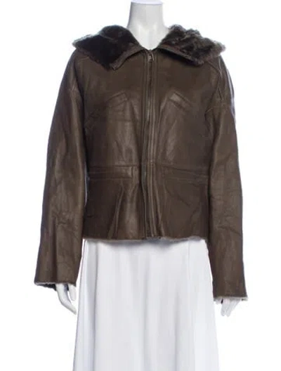 Pre-owned Yves Salomon Leather Biker Jacket In Green