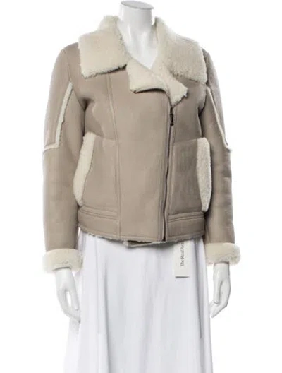Pre-owned Yves Salomon Leather Biker Jacket In Neutrals