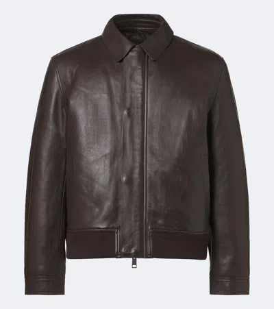 Yves Salomon Leather Blouson Jacket In Brown