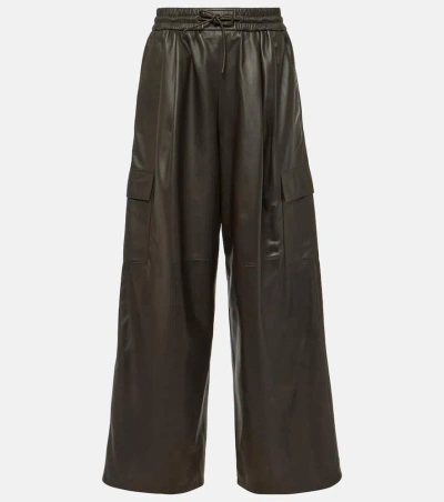 Yves Salomon Leather Cargo Trousers In Brown