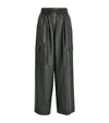 Yves Salomon Leather Cargo Trousers In Green