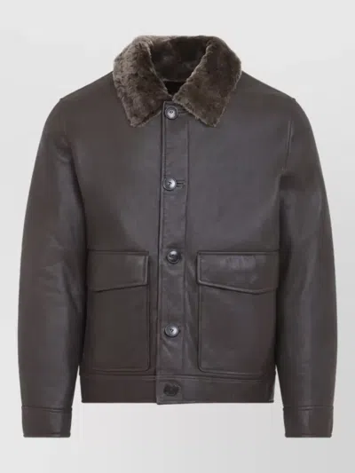 Yves Salomon Leather Coat In Brown