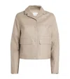 Yves Salomon Leather Cropped Overshirt In Beige