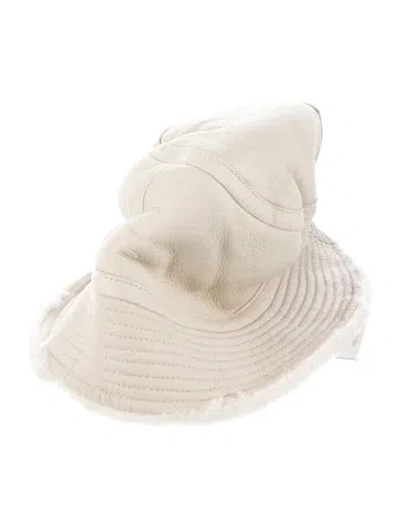 Pre-owned Yves Salomon Leather Debossed Bucket Hat In Neutral