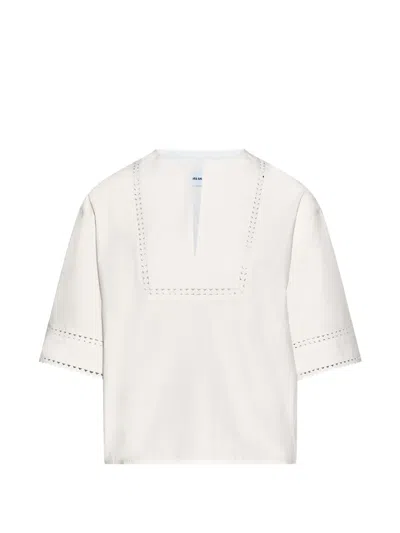 Yves Salomon Leather Detail Poplin Blouse In Neutral