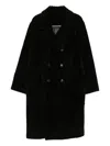 Yves Salomon Leather Double-breasted Coat In Black