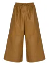 Yves Salomon Leather Drawstring Culottes In Brown