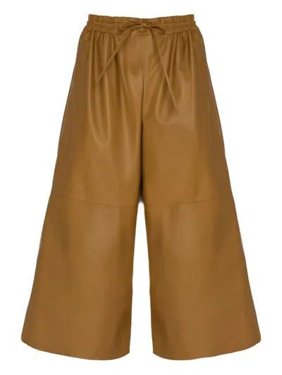 Yves Salomon Leather Drawstring Culottes In Brown