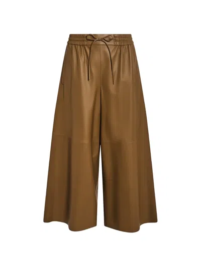 Yves Salomon Leather Drawstring-waist Trousers In Brown