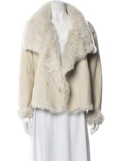 Pre-owned Yves Salomon Leather Faux Fur Jacket In Neutral