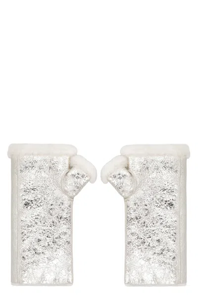 Yves Salomon Leather Gloves In Neutral