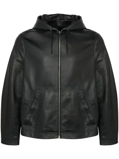 Yves Salomon Leather Hood Jacket In Black