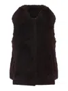 Yves Salomon Textured Lamb Hair Wool Vest With High Collar In Brown