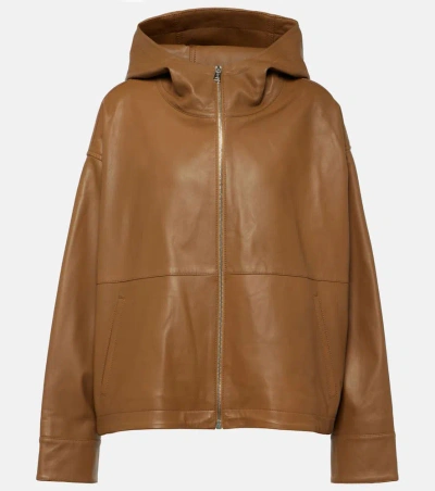Yves Salomon Leather Jacket In Brown
