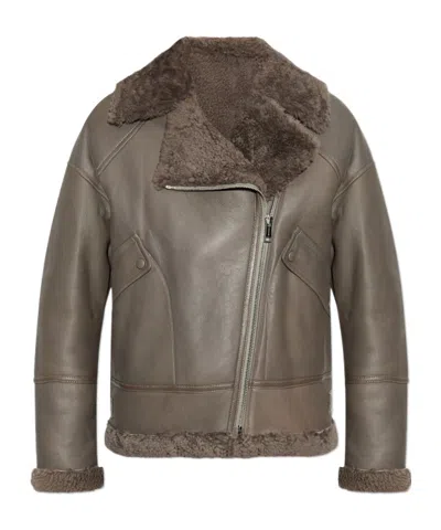 Yves Salomon Leather Jacket In Grey