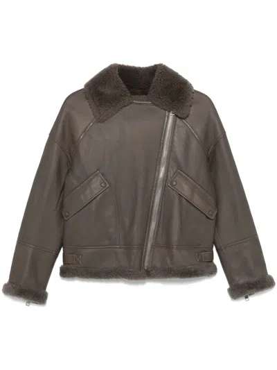 Yves Salomon Leather Jacket In Grey