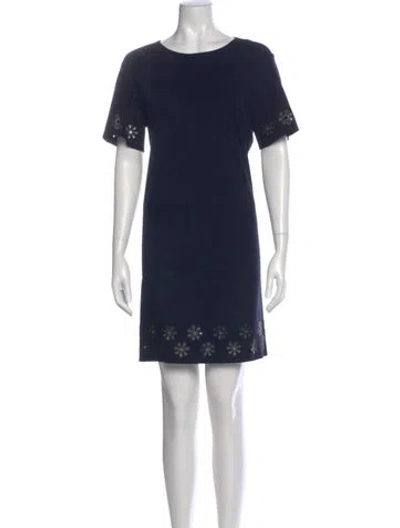 Pre-owned Yves Salomon Leather Knee-length Dress In Blue