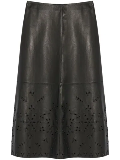 Yves Salomon Leather Midi Skirt In Black