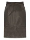 Yves Salomon Leather Midi Skirt In Brown