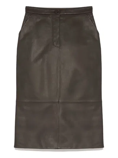Yves Salomon Leather Midi Skirt In Brown