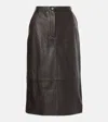 Yves Salomon Leather Midi Skirt In Brown