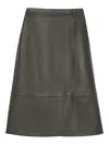 Yves Salomon Leather Midi Skirt In Gray