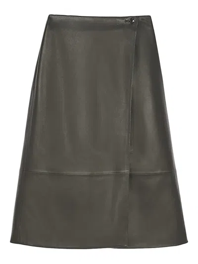Yves Salomon Leather Midi Skirt In Gray