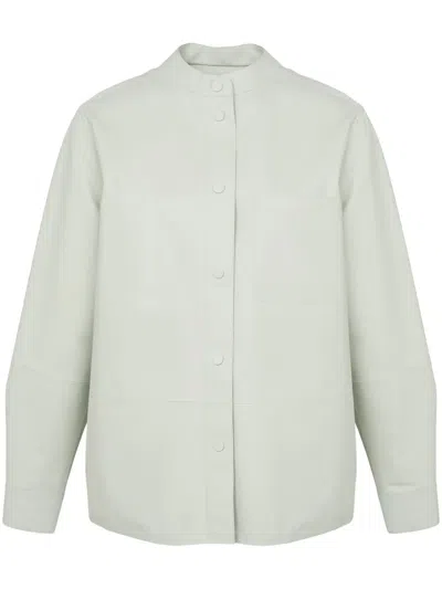 Yves Salomon Leather Overshirt In Green