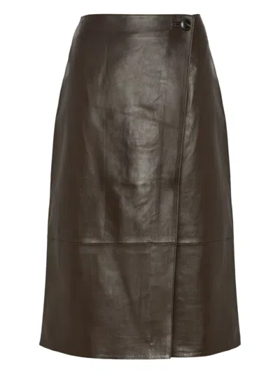 Yves Salomon Leather Panel Midi Skirt In Brown