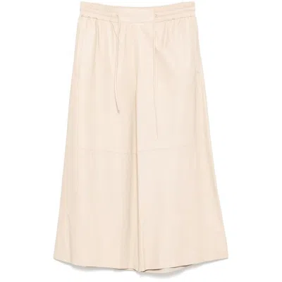 Yves Salomon Leather Trousers In Beige