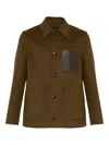 Yves Salomon Leather-patch Wool Jacket In Brown
