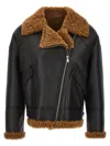Yves Salomon Shearling-trimmed Leather Biker Jacket In Brown