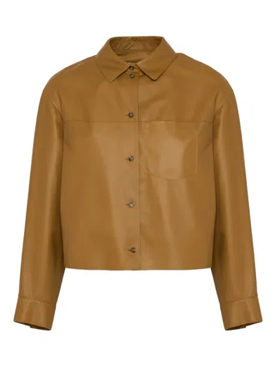 Yves Salomon Leather Shirt In Brown