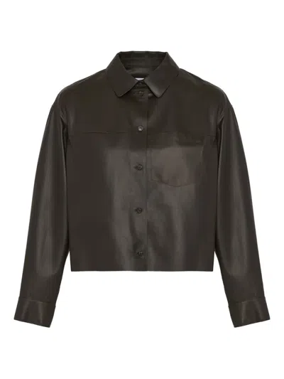 Yves Salomon Leather Shirt In Gray