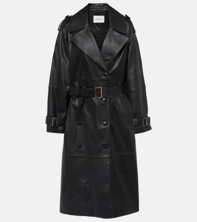 Yves Salomon Leather Trench Coat In Black