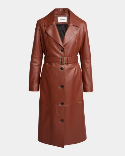 Yves Salomon Leather Trench Coat In Merlot