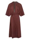 Yves Salomon Leather-trim Belted Midi Dress In Brown