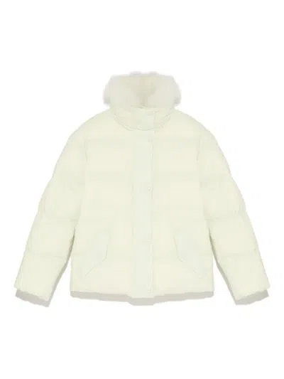 Yves Salomon Leather-trim Puffer Jacket In White