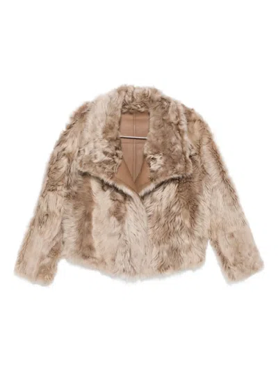 Yves Salomon Leather-trimmed Fur Jacket In Brown