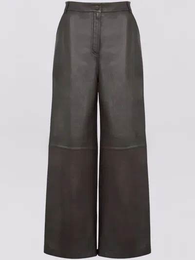 Yves Salomon Leather Trousers In Brown