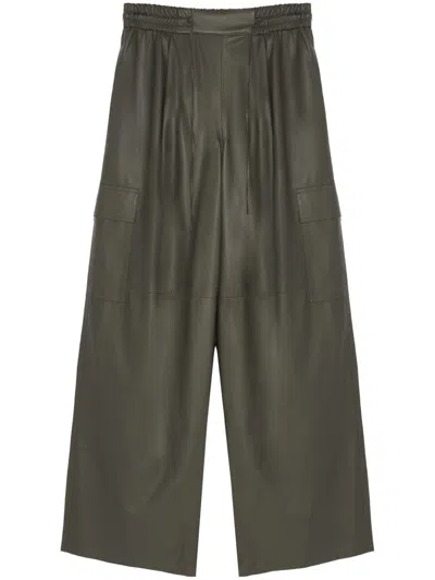 Yves Salomon Leather Wide-leg Trousers In Green