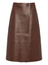 Yves Salomon Leather Wrap Midi Skirt In Brown