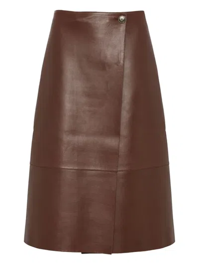 Yves Salomon Leather Wrap Midi Skirt In Brown