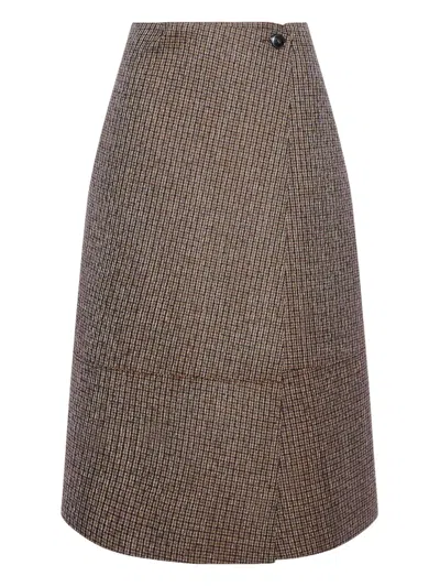 Yves Salomon Leather Wrap Midi Skirt In Brown