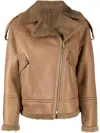 Yves Salomon Leather Zip-up Biker Jacket In Braun