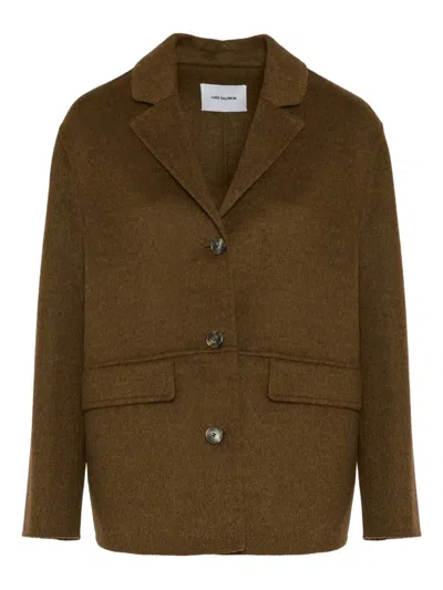 Yves Salomon Leather-trimmed Wool Jacket In Brown