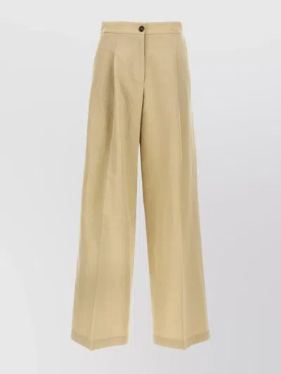 YVES SALOMON LINEN TROUSERS WITH PLEATED FRONT AND WIDE LEG