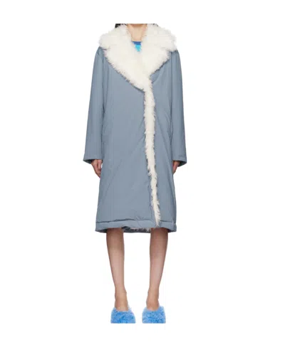Yves Salomon Logo Lapel Down Jacket In Blue
